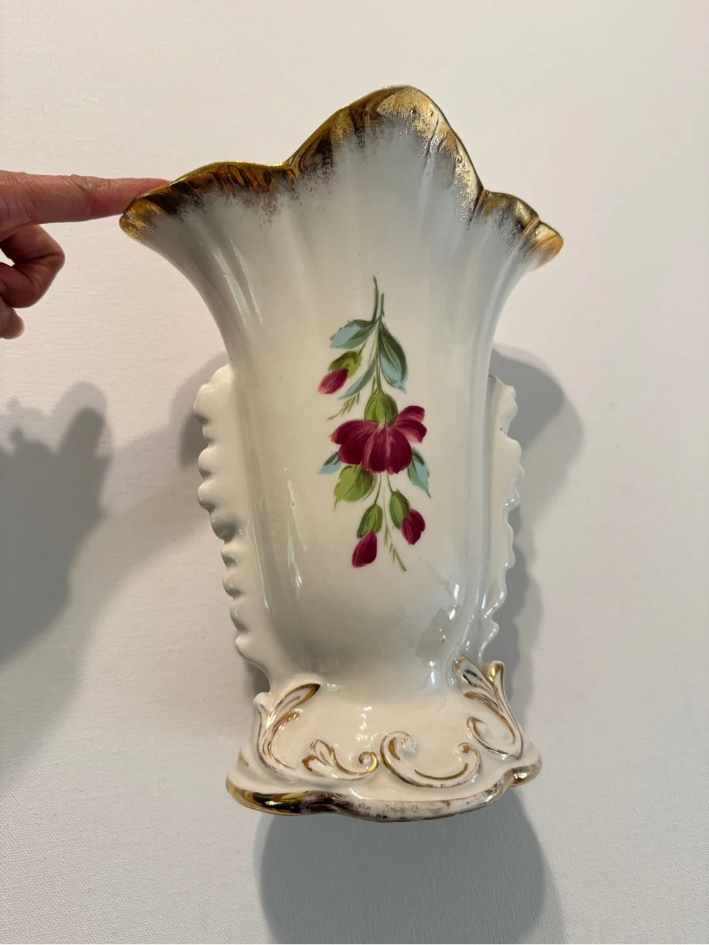 Vintage 1960s Eton Bone China Vase Hand-painted with Gold Rim